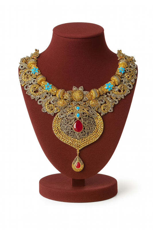 Semi Precious Ruby Cubic Zirconia Sterling Silver 24K Gold plated Bridle Set