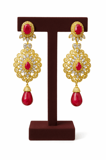 Semi Precious Ruby Earring Sterling Silver 24K Gold plated