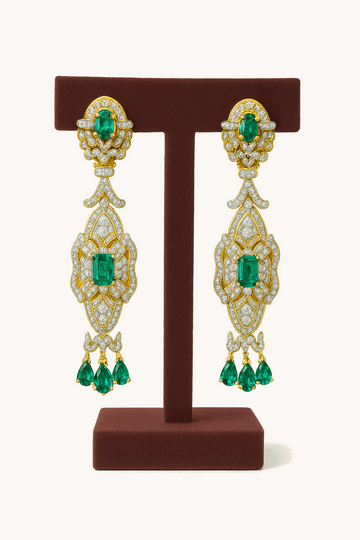Semi Precious Emerald Sterling Silver Earring 24K Gold Plated