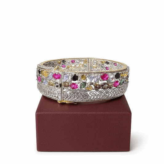 Multi Stones Cubic Zirconia Sterling Silver 24K Gold plated Bangle