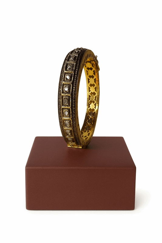 Cubic Zirconia Sterling Silver 24K Gold plated Bangle