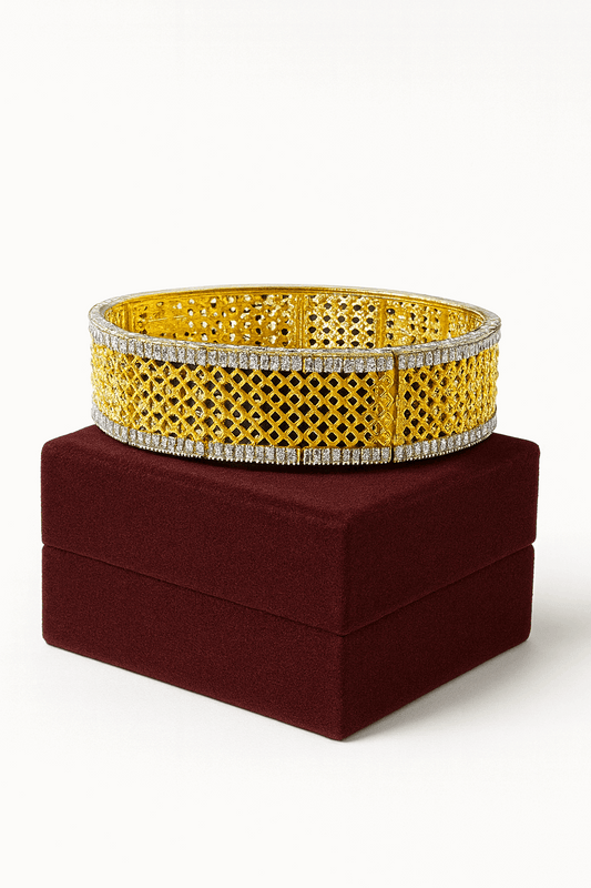 Cubic Zirconia Sterling Silver 24K Gold plated Bangle