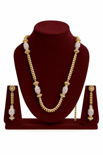 Sterling Silver 24K Gold Plated Beadwork Mala Necklace with Earrings