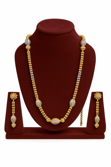 Sterling Silver 24K Gold Plated Beadwork Mala Necklace with Earrings