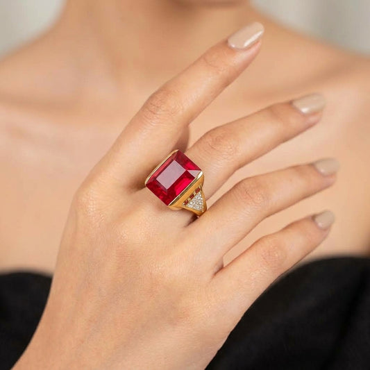 Semi Precious Ruby Sterling Silver 24K Gold plated Ring