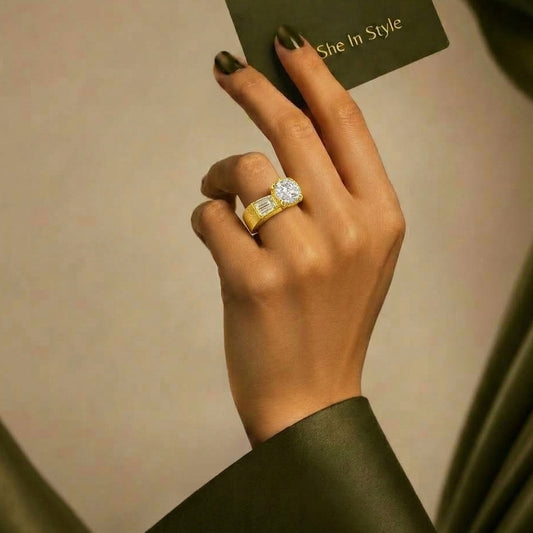 Cubic Zirconia Sterling Silver 24K Gold plated Ring