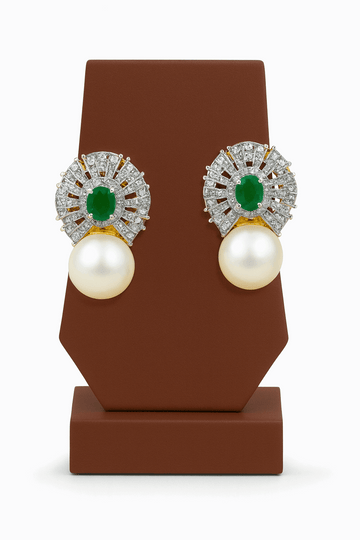 Semi Precious Emerald Ear Studs Sterling Silver 24K Gold plated