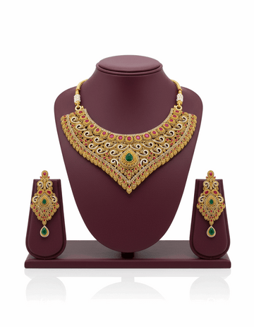 Semi Precious Emerald Ruby Cubic Zirconia Sterling Silver 24K Gold plated Bridle Set