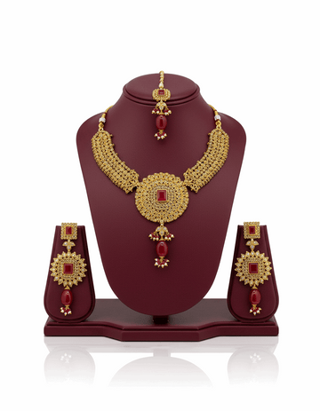 Semi Precious Ruby Cubic Zirconia Sterling Silver 24K Gold plated Bridle Set