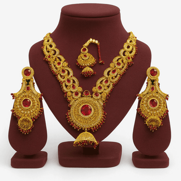 Semi Precious Ruby Cubic Zirconia Sterling Silver 24K Gold plated Bridle Set