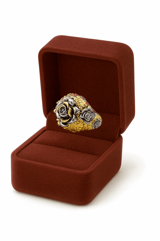 Silver Ruby Flower Ring