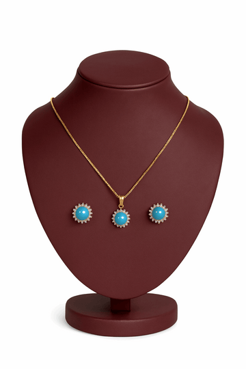 Turquoise Sterling Silver 24K Gold plated Pendant With Ear Studs