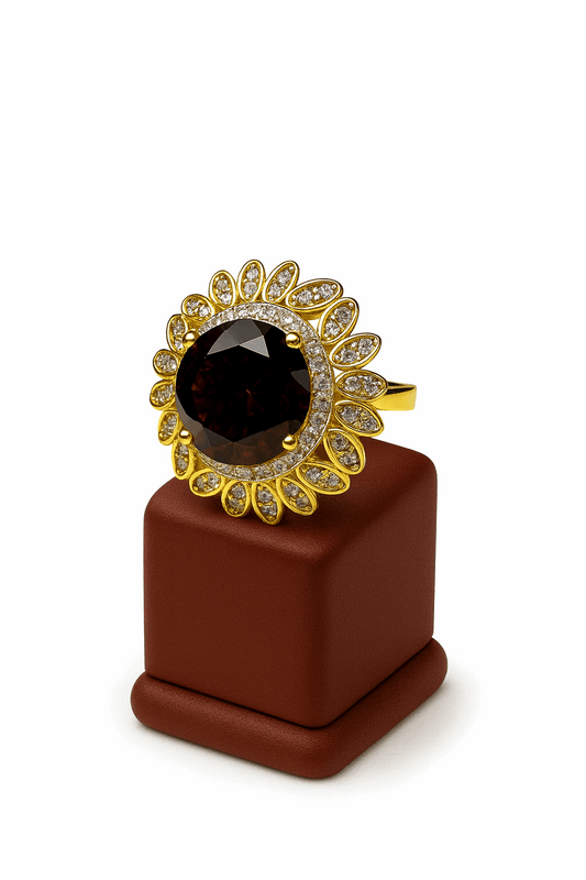 Brown Stone Cubic Zirconia Sterling Silver 24k Gold Plated Ring