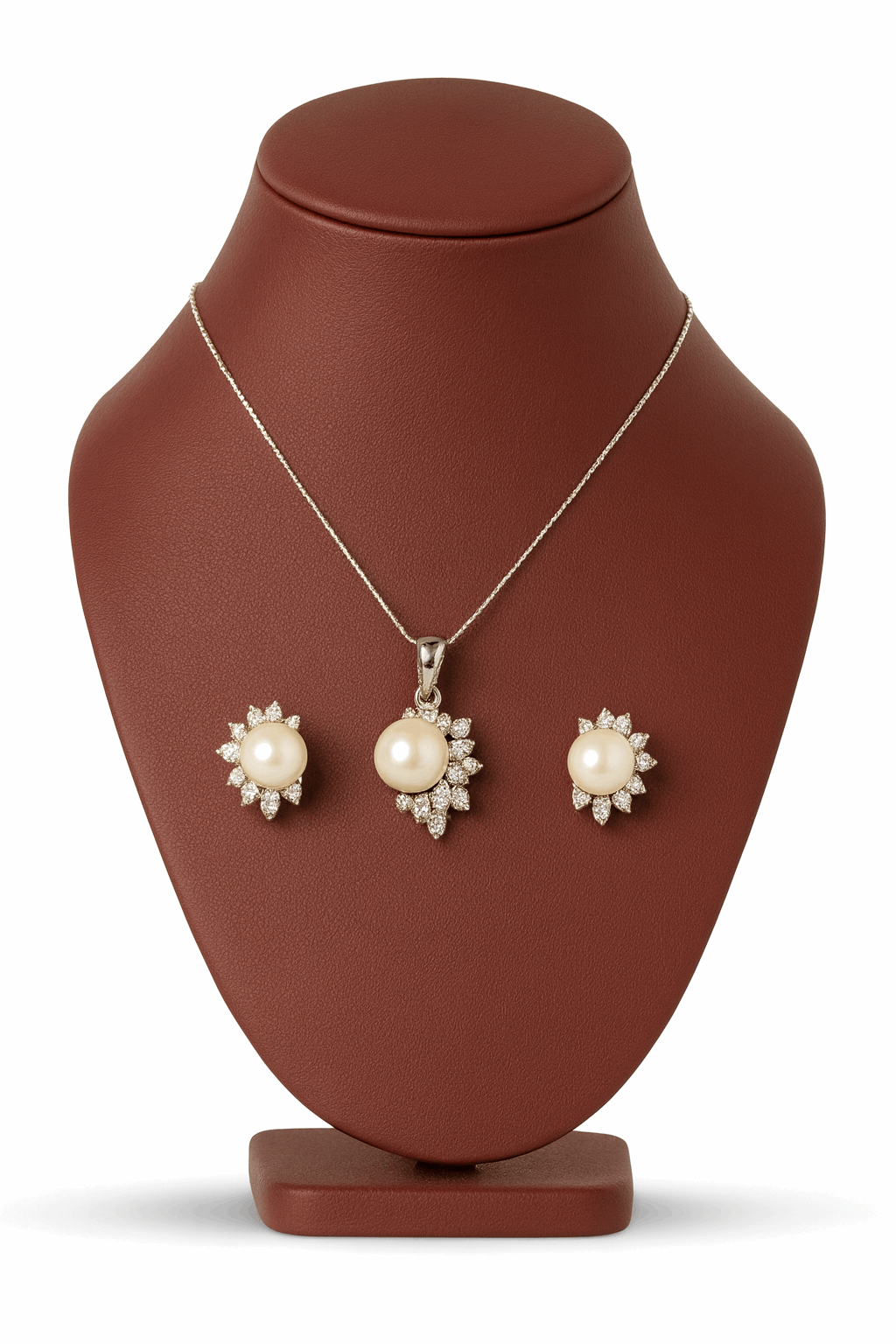 Cubic Zirconia Pearl Sterling Silver Pendant With Ear Studs