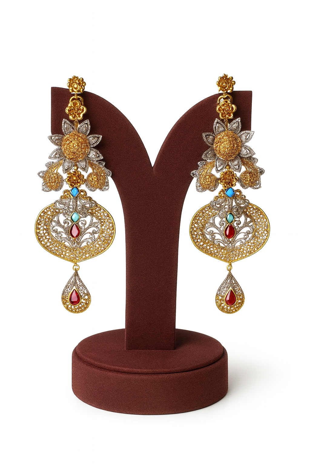 Semi Precious Ruby Cubic Zirconia Sterling Silver 24K Gold plated Bridle Set