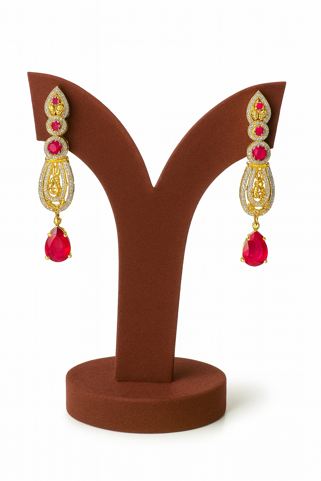 Semi Precious Ruby Cubic Zirconia Sterling Silver 24K Gold plated Neckless With Earrings