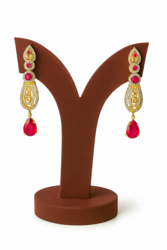 Semi Precious Ruby Cubic Zirconia Sterling Silver 24K Gold plated Neckless With Earrings