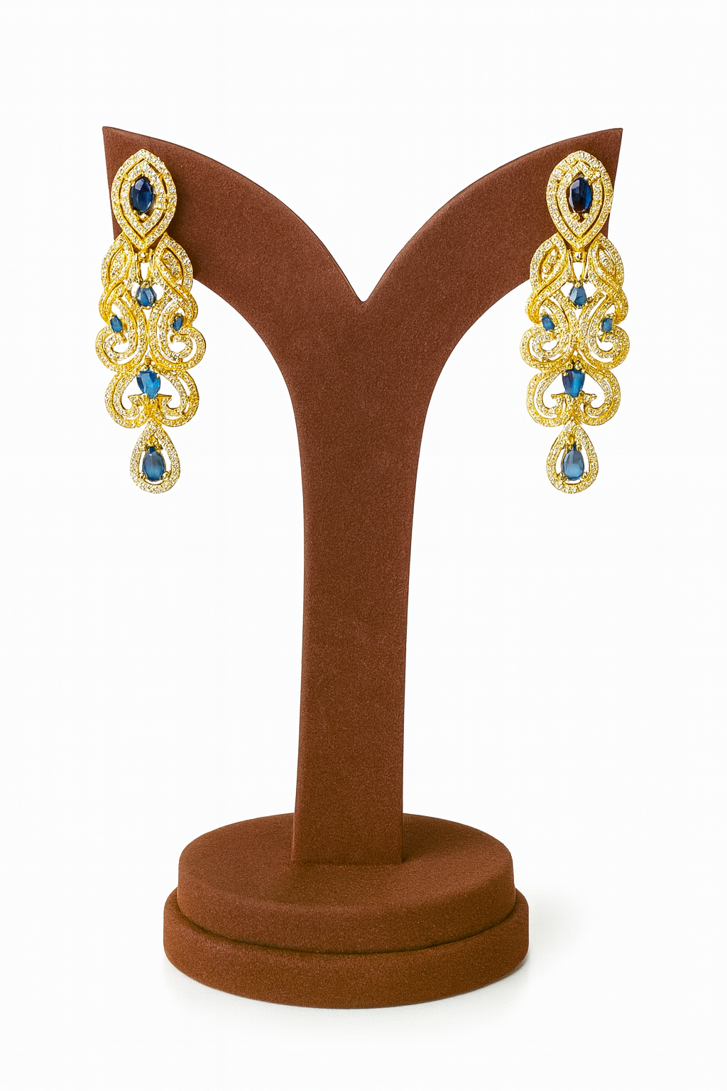 Semi Precious Sapphire Cubic Zirconia Sterling Silver 24K Gold plated Neckless With Earrings