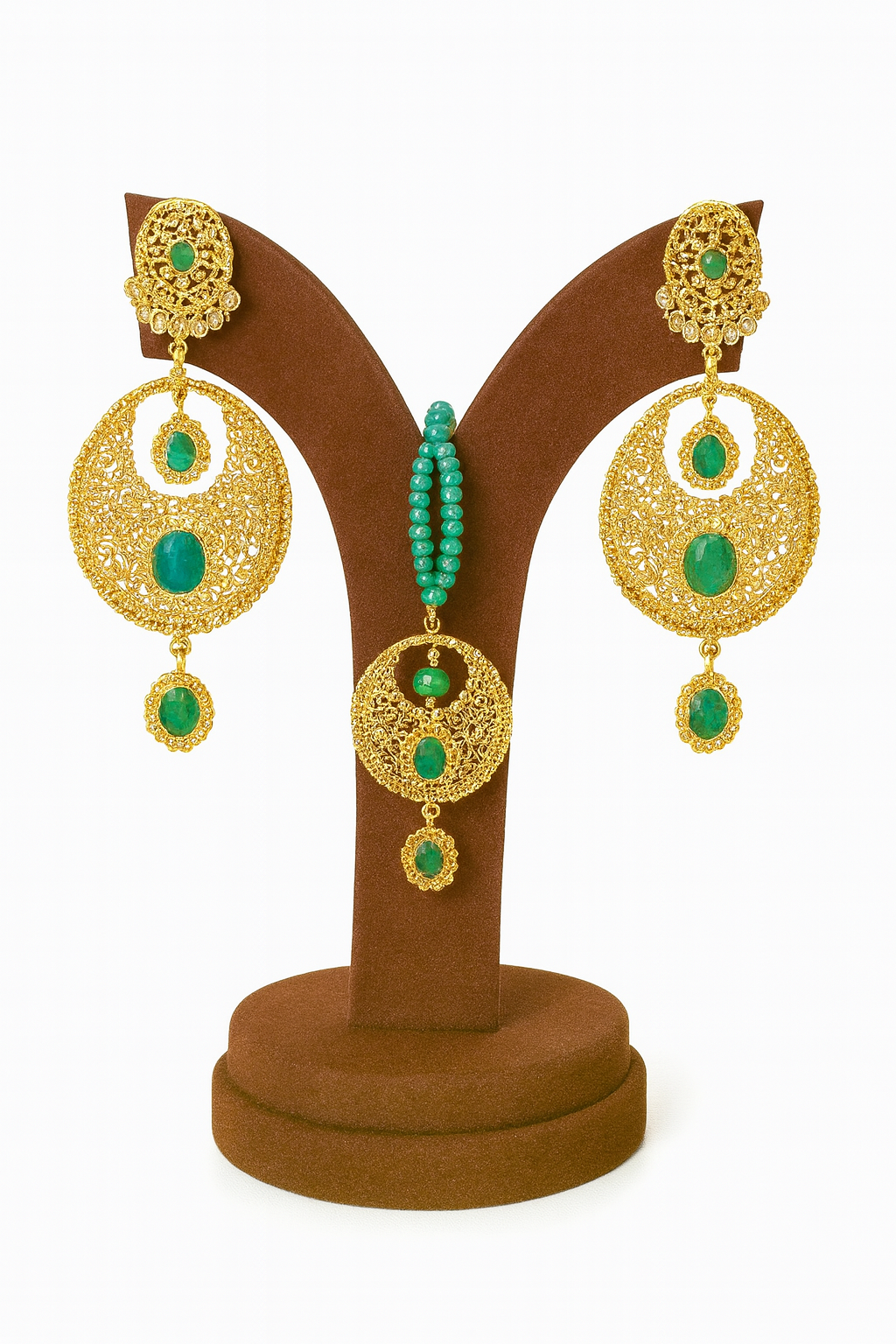 Semi Precious Emerald Cubic Zirconia Sterling Silver 24K Gold plated Bridle Set