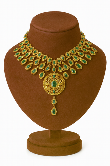 Semi Precious Emerald Cubic Zirconia Sterling Silver 24K Gold plated Bridle Set