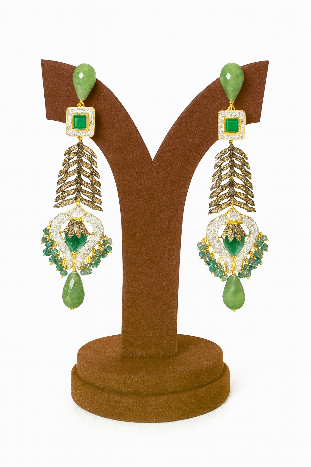 Semi Precious Emerald Cubic Zirconia Sterling Silver 24K Gold plated Bridle Set