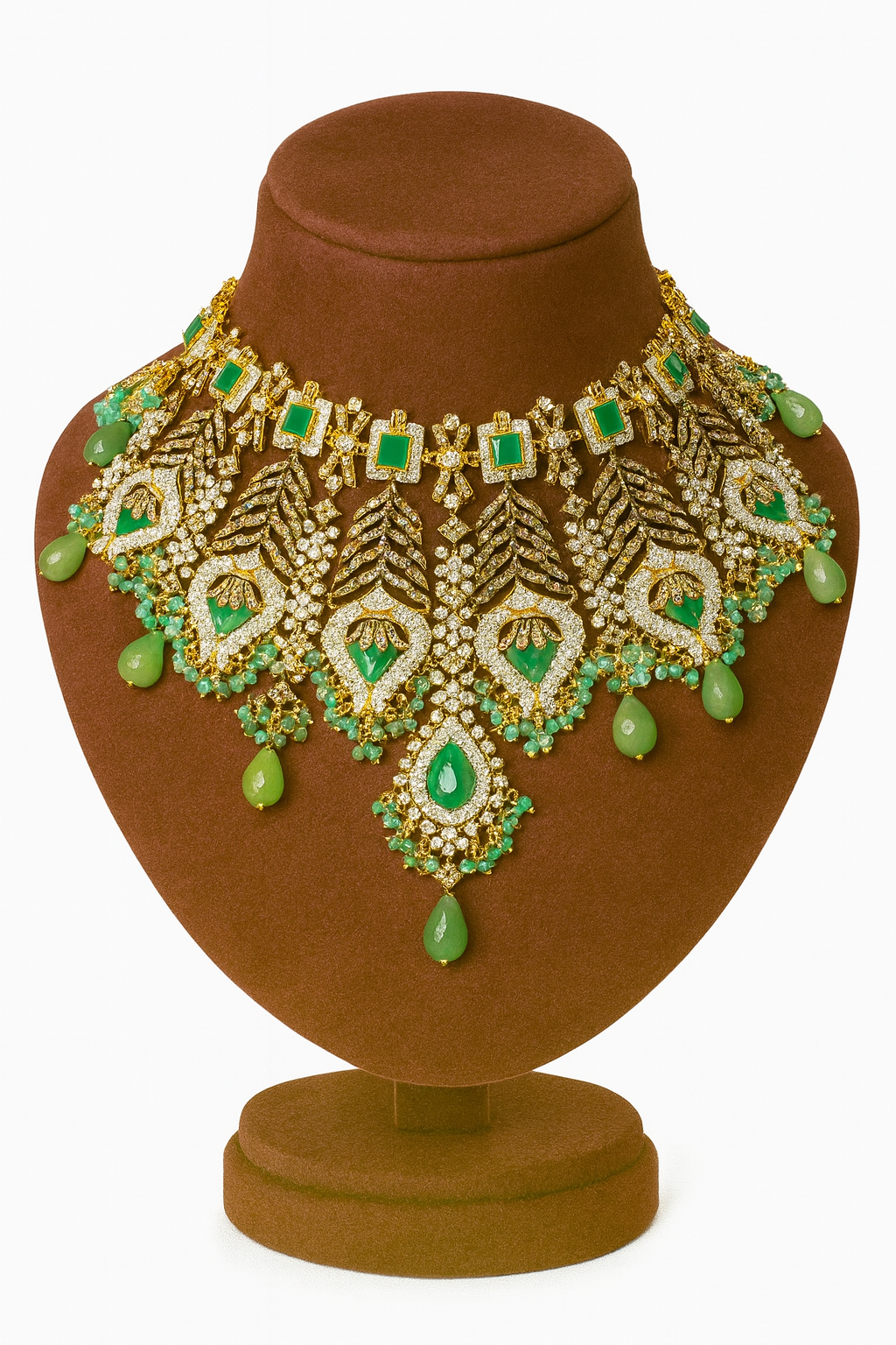 Semi Precious Emerald Cubic Zirconia Sterling Silver 24K Gold plated Bridle Set