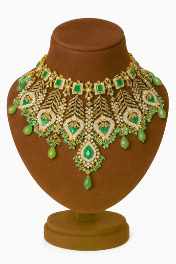 Semi Precious Emerald Cubic Zirconia Sterling Silver 24K Gold plated Bridle Set