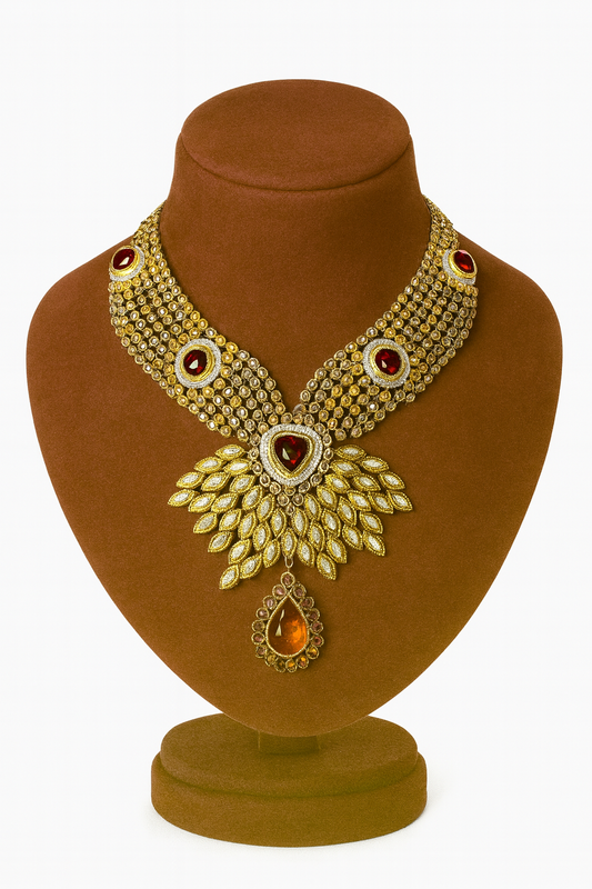 Cubic Zirconia Coffee Champagne Sterling Silver 24K Gold plated Bridal Set