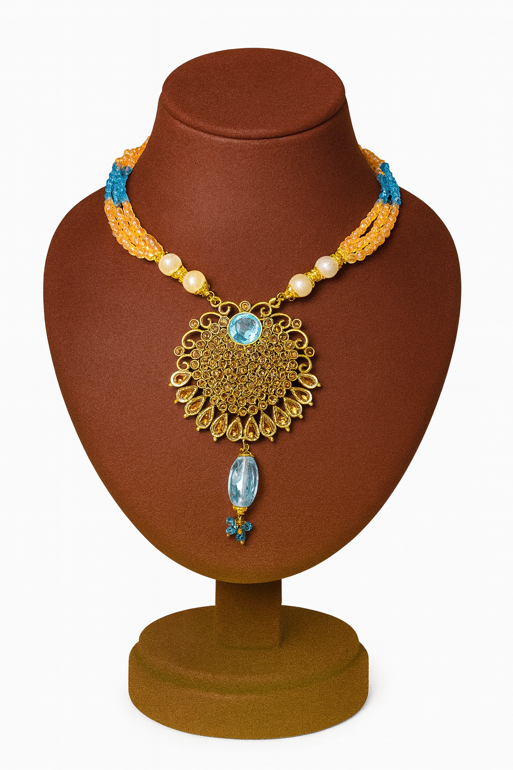 24K Gold-Plated Sterling Silver Necklace Set with Turquoise Mala Set