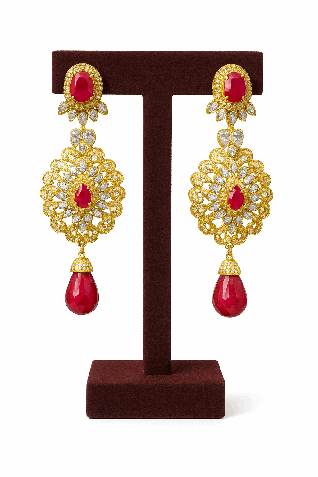 Semi Precious Ruby Earring Sterling Silver 24K Gold plated