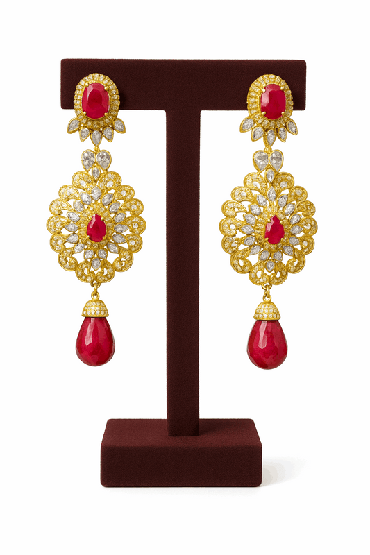 Semi Precious Ruby Earring Sterling Silver 24K Gold plated