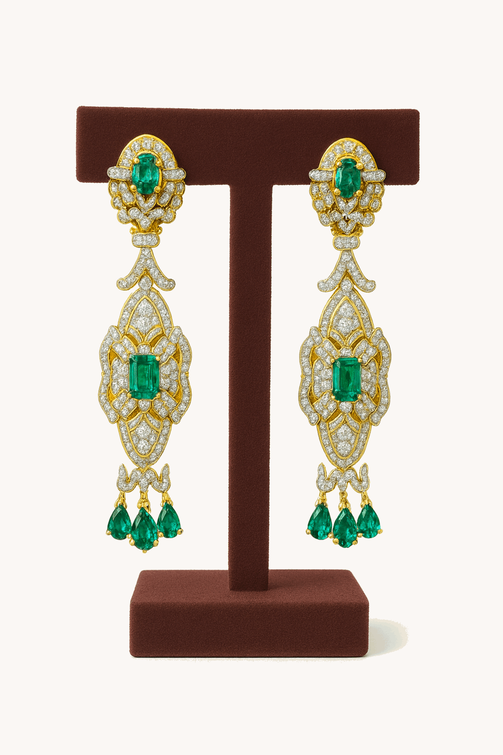 Semi Precious Emerald Sterling Silver Earring 24K Gold Plated