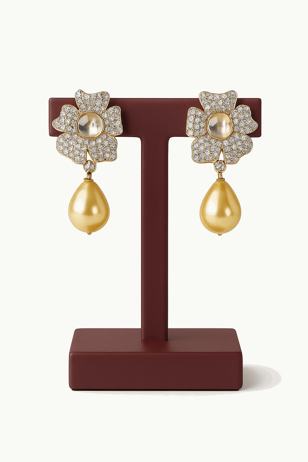 Cubic Zirconia, Yellow Pearl Stone Ear Studs Sterling Silver 24K Gold Plated