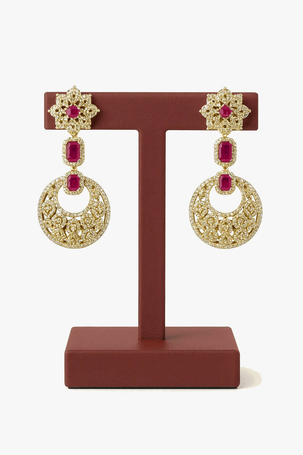 Semi Precious Ruby,  Cubic Zirconia Earring