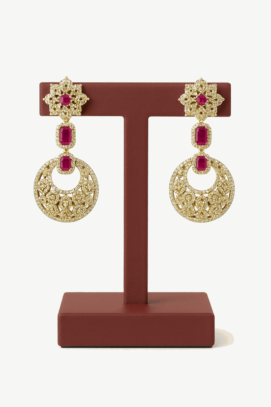 Semi Precious Ruby,  Cubic Zirconia Earring