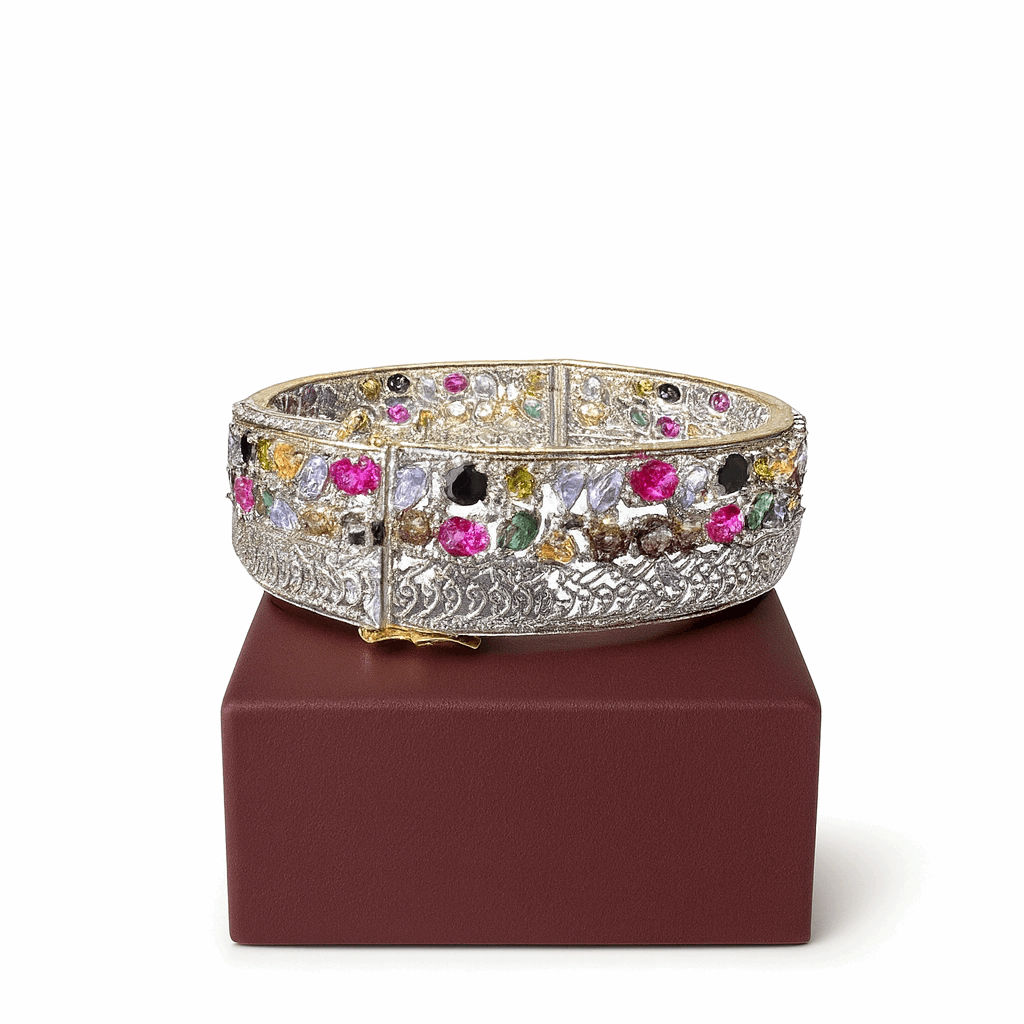 Multi Stones Cubic Zirconia Sterling Silver 24K Gold plated Bangle