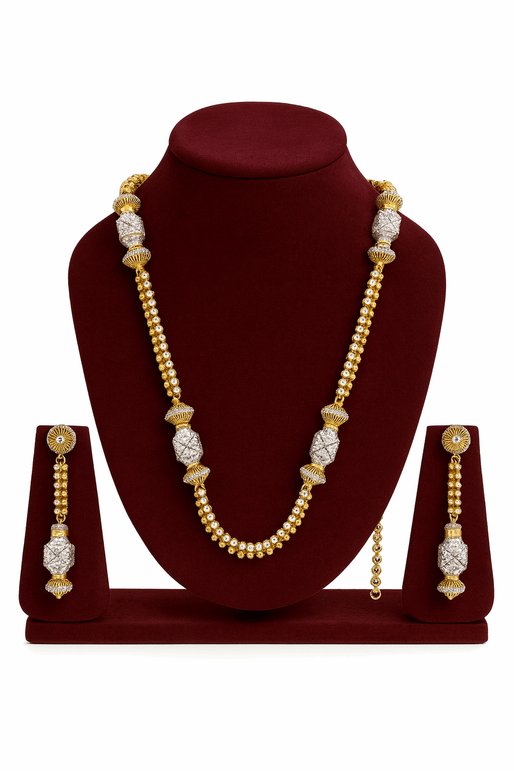 Sterling Silver 24K Gold Plated Beadwork Mala Necklace with Earrings