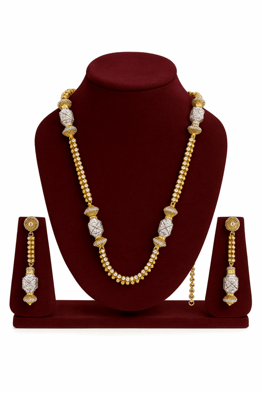Sterling Silver 24K Gold Plated Beadwork Mala Necklace with Earrings