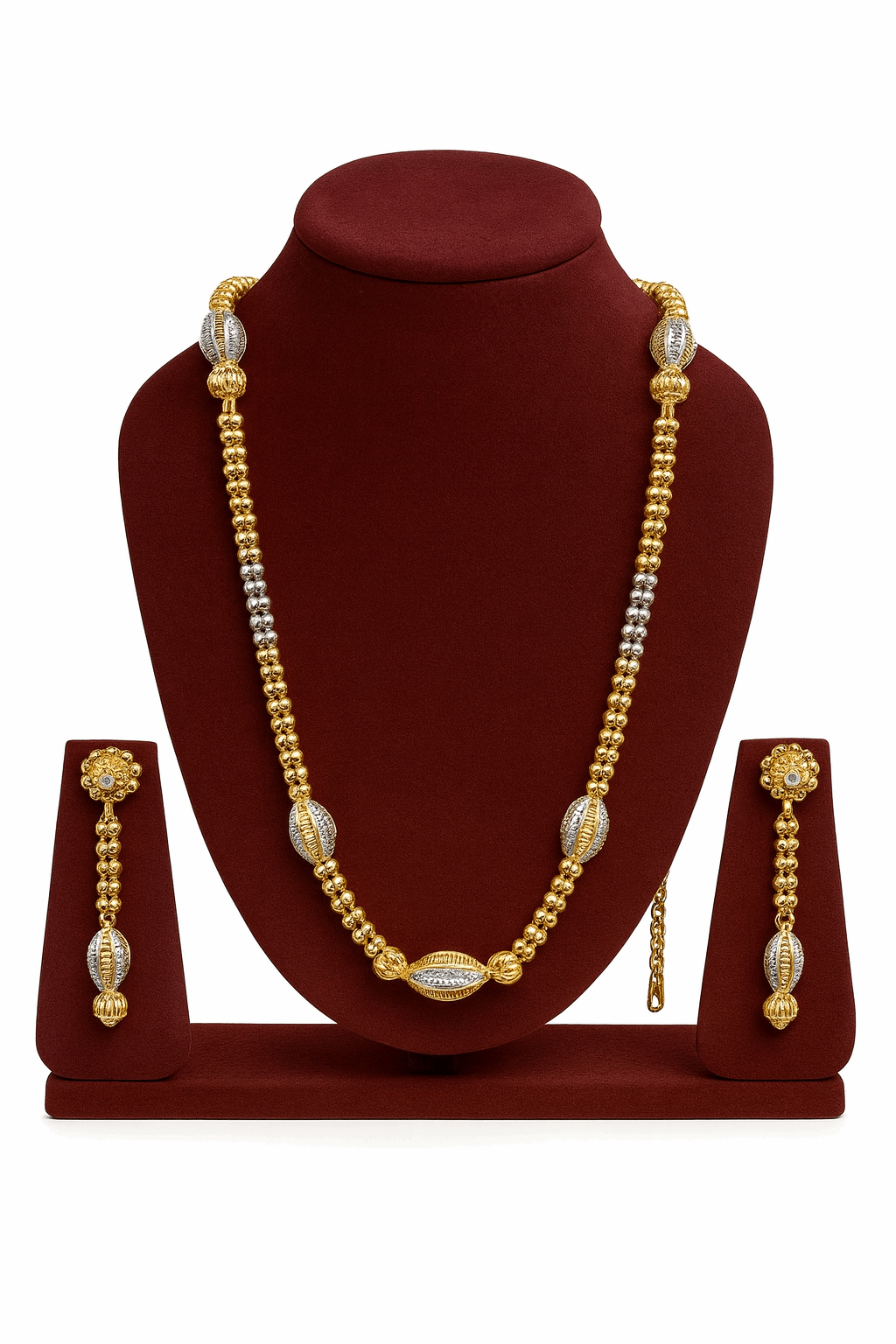 Sterling Silver 24K Gold Plated Beadwork Mala Necklace with Earrings