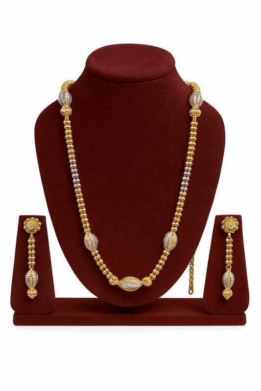 Sterling Silver 24K Gold Plated Beadwork Mala Necklace with Earrings