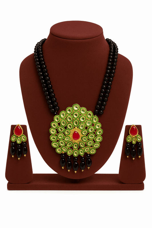 Premium Brass Alloy Black Pearls Mala Neckless