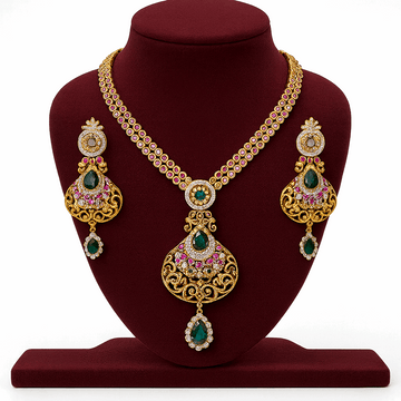 Semi Precious Sapphire Ruby Cubic Zirconia Sterling Silver 24K Gold plated Neckless With Earrings