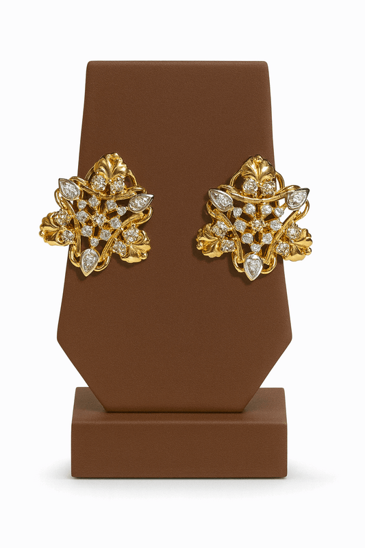 Cubic Zirconia Ear Studs Sterling Silver 24K Gold plated