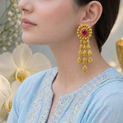 Semi Precious Ruby Earring Sterling Silver 24K Gold plated