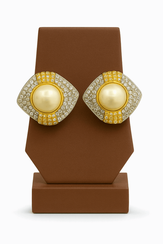 Pearl Stone Ear Studs Sterling Silver 24K Gold plated