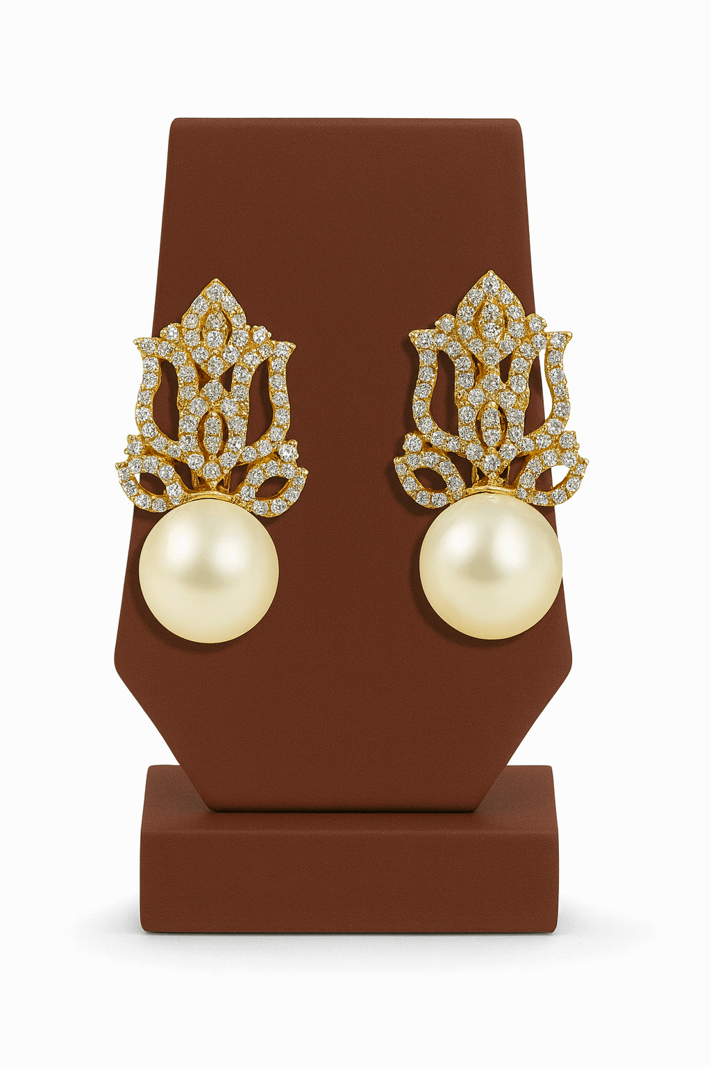 Pearl with Cubic Zirconia Ear Studs Sterling Silver 24K Gold plated