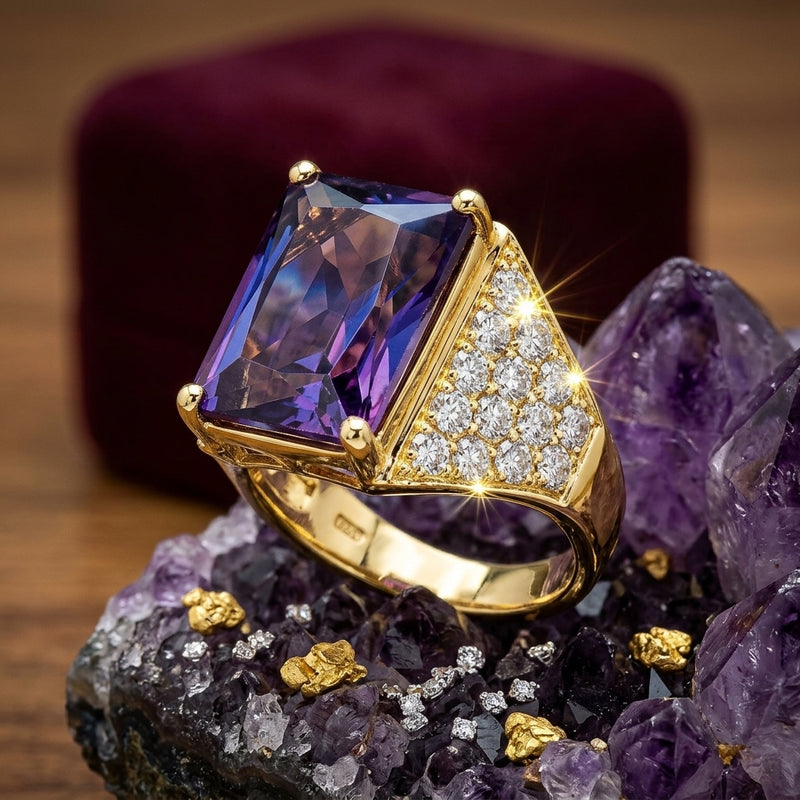 Amethyst Sterling Silver 24K Gold plated Ring