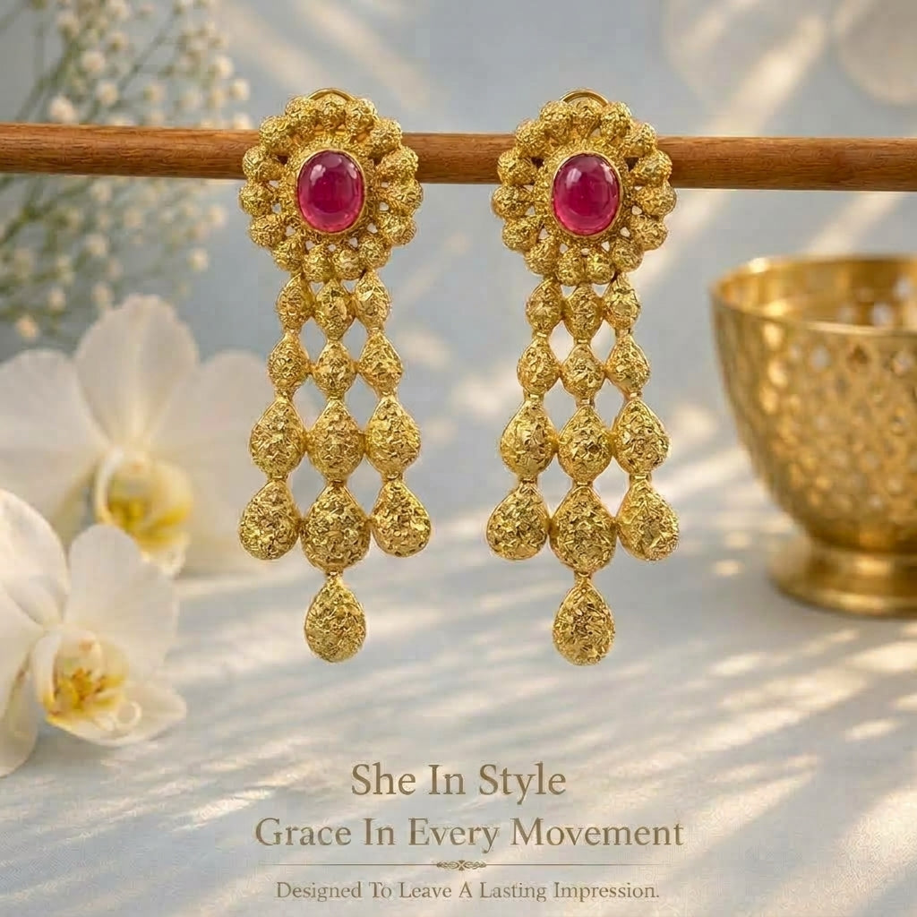 Semi Precious Ruby Earring Sterling Silver 24K Gold plated