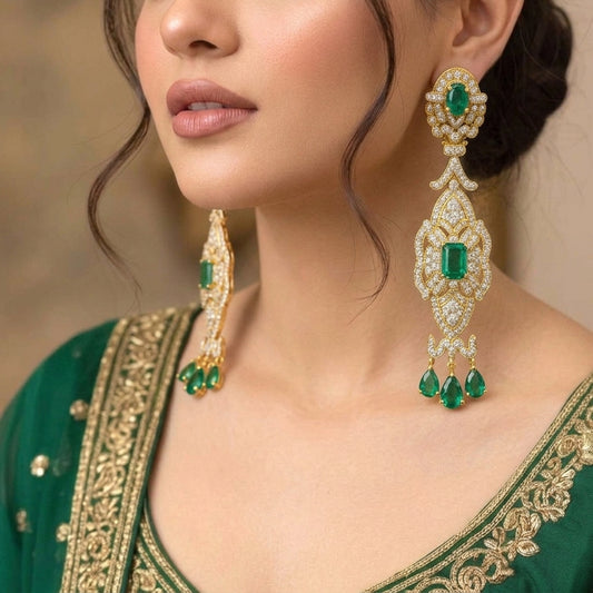 Semi Precious Emerald Sterling Silver Earring 24K Gold Plated