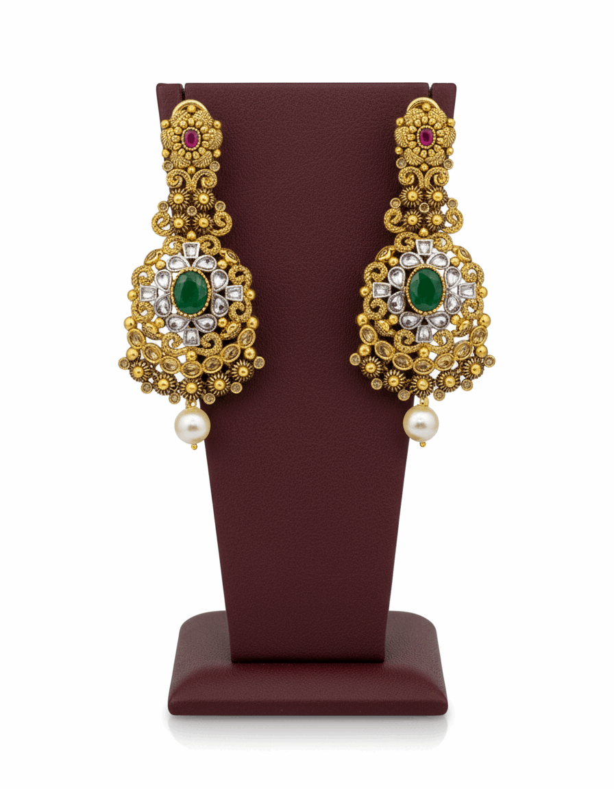 Semi Precious Emerald Cubic Zirconia Sterling Silver 24K Gold plated Bridle Set